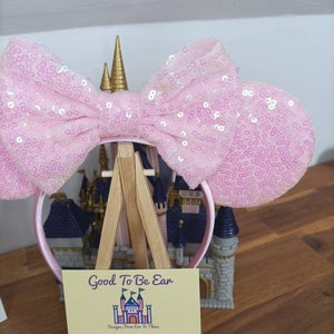 Pink Princess Disney Minnie and Mickey Inspired Mouse Style Ears Headband Sparkly Sequin Princess image 4