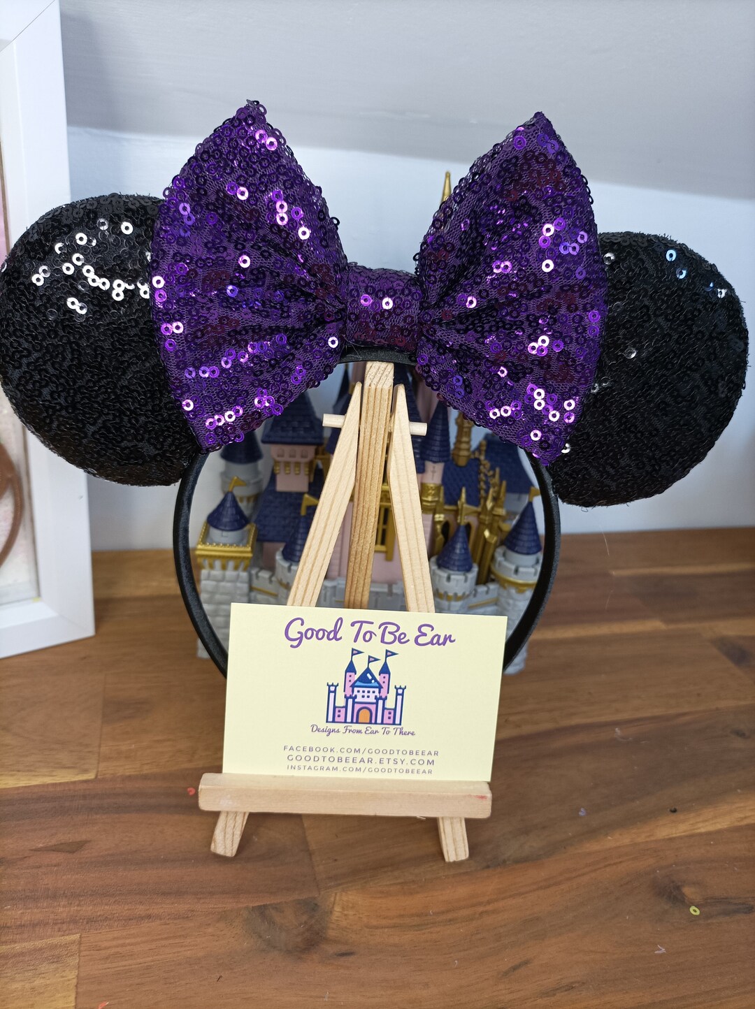 Disney Inspired Handmade Halloween Themed Purple Sequin Bow Mouse Ears - NWOT Purple Wall Mouse Ears Magic Kingdom | HappilyEverEarsByTam main image 4