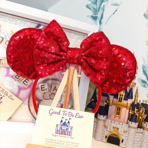 Classic Red Disney Minnie and Mickey Inspired Mouse Style Ears Headband Sparkly Sequin