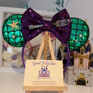 Ariel Little Mermaid Princess Disney Minnie and Mickey Inspired Mouse Style Ears Headband Sparkly Sequin Green Purple Gold