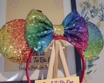 Iridescent Rainbow Ombre Love Pride Mouse Style Ears Headband Sparkly Sequin