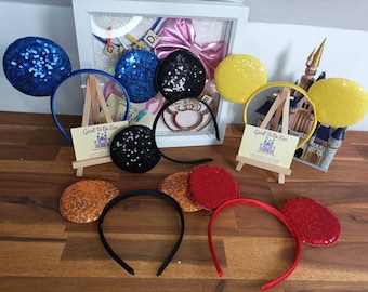 Classic Disney Minnie and Mickey Inspired Mouse Style Ears Headband Sparkly Sequin Black Bowless No Bow