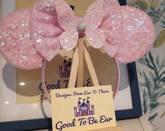 Tinkerbell Fairy Butterfly Disney Minnie and Mickey Inspired Mouse Style Ears Headband Sparkly Sequin Pink White