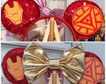 Iron Disney Minnie and Mickey Inspired Mouse Style Ears Headband Sparkly Sequin Red Gold Bowless No Bow