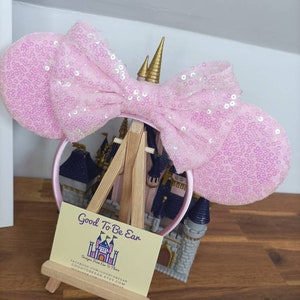 Pink Princess Disney Minnie and Mickey Inspired Mouse Style Ears Headband Sparkly Sequin Princess image 5