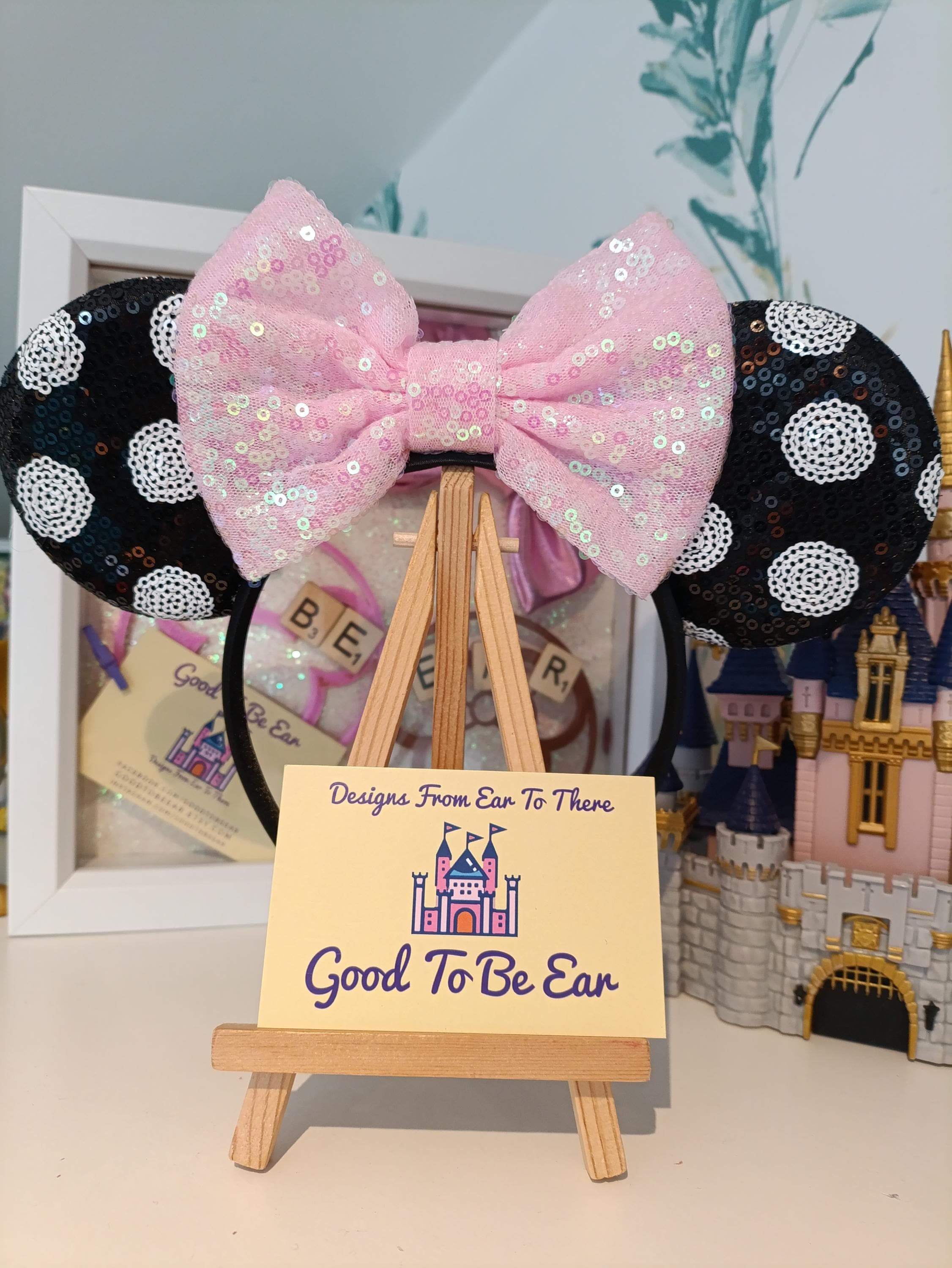 Disney Silver Sequin Minnie Ears Headband with Pink Polka Dot Bow っ◔◡◔)っ ???? ???????!!? New & Exclusive 2026  main image 3
