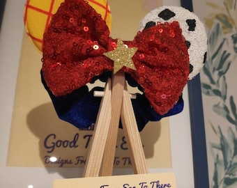 Sheriff Woody Disney Minnie and Mickey Inspired Mouse Style Ears Scrunchie Hair Tie Bobble Red Gold Blue