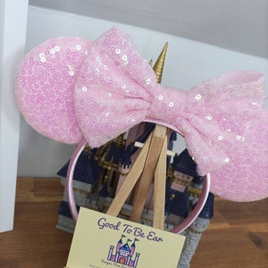 Pink Princess Disney Minnie and Mickey Inspired Mouse Style Ears Headband Sparkly Sequin Princess image 3