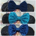 Classic Black Blue Disney Minnie and Mickey Inspired Mouse Style Ears Headband Sparkly Sequin