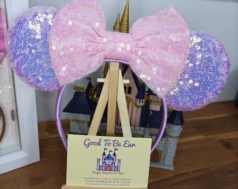 Lilac Pink Iridescent Disney Minnie and Mickey Inspired Mouse Style Ears Headband Sparkly Sequin Princess