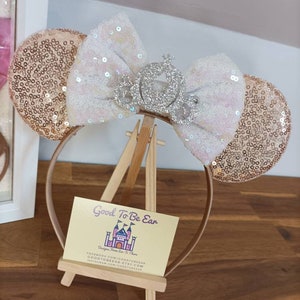 Rose Gold Silver Cinderella Carriage Princess Disney Minnie and Mickey Inspired Mouse Style Ears Headband Sparkly Sequin