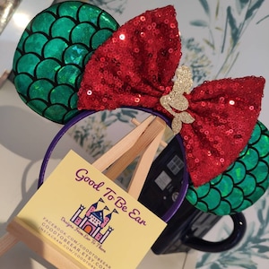 Ariel Little Mermaid Princess Disney Minnie and Mickey Inspired Mouse Style Ears Headband Sparkly Sequin Green Red Gold