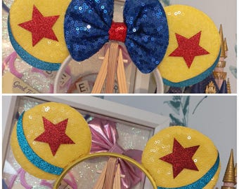 Pixar Stars Disney Minnie and Mickey Inspired Mouse Style Ears Headband Sparkly Sequin Yellow Red Blue
