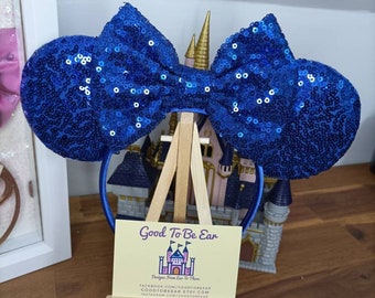 Navy Blue Irridescent Disney Minnie and Mickey Inspired Mouse Style Ears Headband Sparkly Sequin Navy Blue