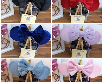 Velvet Matte Classic Disney Minnie and Mickey Inspired Mouse Style Ears Headband Pink Lilac Red Blue Navy Black