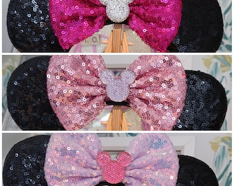 Classic Black Pink Lilac Sparkle Jewel Disney Minnie and Mickey Inspired Mouse Style Ears Headband Sparkly Sequin