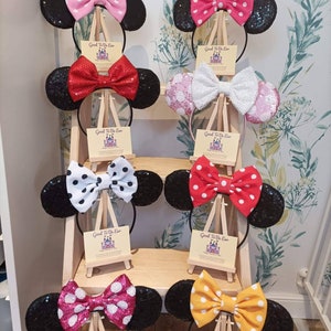 Polka Dot Classic Disney Minnie and Mickey Inspired Mouse Style Ears Headband Sparkly Sequin White Red Pink Yellow Black