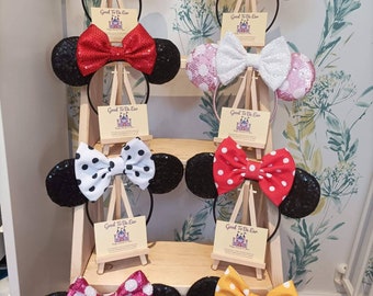 Polka Dot Classic Disney Minnie and Mickey Inspired Mouse Style Ears Headband Sparkly Sequin White Red Pink Yellow Black