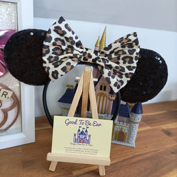 Animal Kingdom Leapard Print Disney Minnie and Mickey Inspired Mouse Style Ears Headband Sparkly Sequin Black
