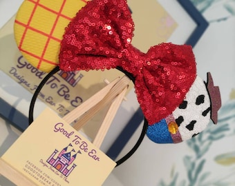 Cowgirl Jessie Disney Minnie and Mickey Inspired Mouse Style Ears Headband Sparkly Sequin Red Blue Yellow White