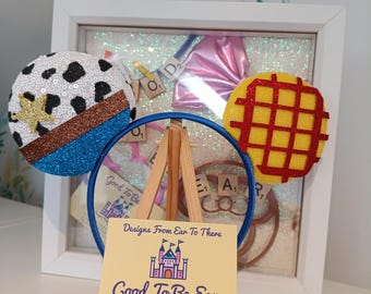 Sheriff Woody Disney Minnie and Mickey Inspired Mouse Style Ears Headband Sparkly Sequin Red Blue Yellow White Bowless No Bow