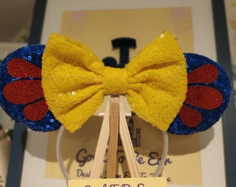 Snow White Princess Disney Minnie and Mickey Inspired Mouse Style Ears Headband Sparkly Sequin Red Yellow Blue