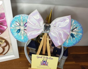 Queen Elsa Frozen Disney Minnie and Mickey Inspired Mouse Style Ears Headband Sequin Sparkly Blue White Silver Iridescent Snowflake