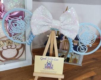 Cinderella Carriage Princess Disney Minnie and Mickey Inspired Mouse Style Ears Headband Sparkly Sequin White Blue