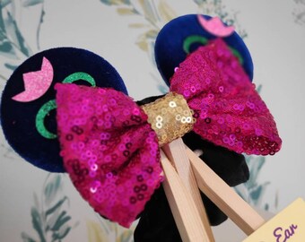 Anna Ice Princess Disney Minnie and Mickey Inspired Mouse Style Ears Scrunchie Hair Tie Bobble Sparkly Sequin Blue Pink