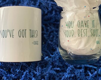 Funny coffee mug, wine glass, gift set for her, gift for him, Christmas present, gift for coworker, secret santa, for sister, wine lover