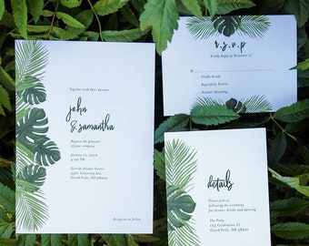 Wedding Invitation Package // Greens // Tropical Leaves and Palm Trees