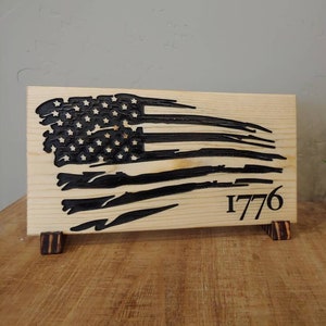 Rustic 1776 desk decor, Handcrafted Rustic Wood American Flag - Patriotic Home Decor
