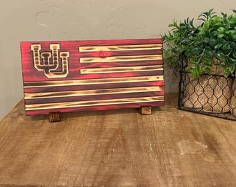 Handmade Wood Utah Utes Flag, CNC Carved, Repurposed Pine, Farmhouse Decor