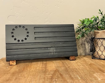 Handmade Wood Flag, CNC Carved, Black Americana Decor, Repurposed Pine