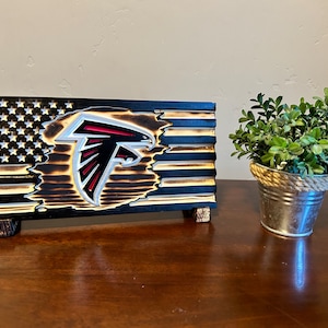 Falcons desk decor, Handcrafted Rustic Wood American Flag - Patriotic Home Decor