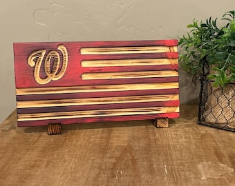 Handmade Wood Washington Nationals Flag, CNC Carved Americana Decor (4.75" x 9.375")