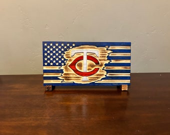 Minnesota Twins Wood Flag, Rustic Baseball Decor