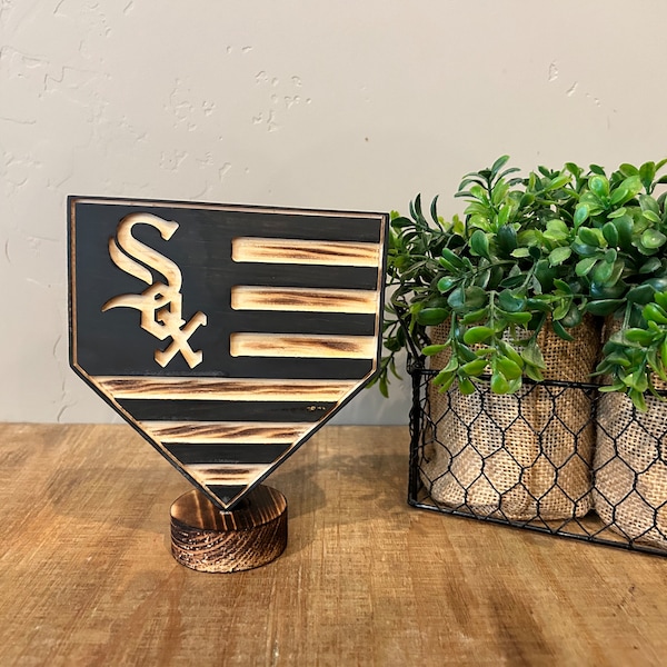 White Sox’s desk decor, Handcrafted Rustic Wood American Flag - Patriotic Home Decor