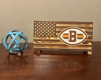 Cleveland Browns desk decor, Handcrafted Rustic Wood American Flag - Patriotic Home Decor