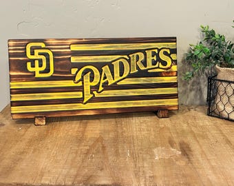Handmade San Diego Padres Wood Sign, CNC Carved Baseball Wall Decor (5.5" x 10.5")