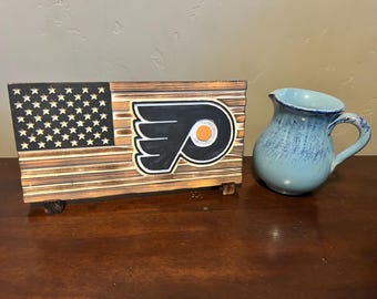 Flyers Wood Flag, Rustic NHL Hockey Desk Decor