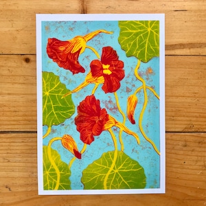 Nasturtiums Art Print - A3/ A4/ A5 digital print - flower wall art - bedroom wall decor - living room block print poster