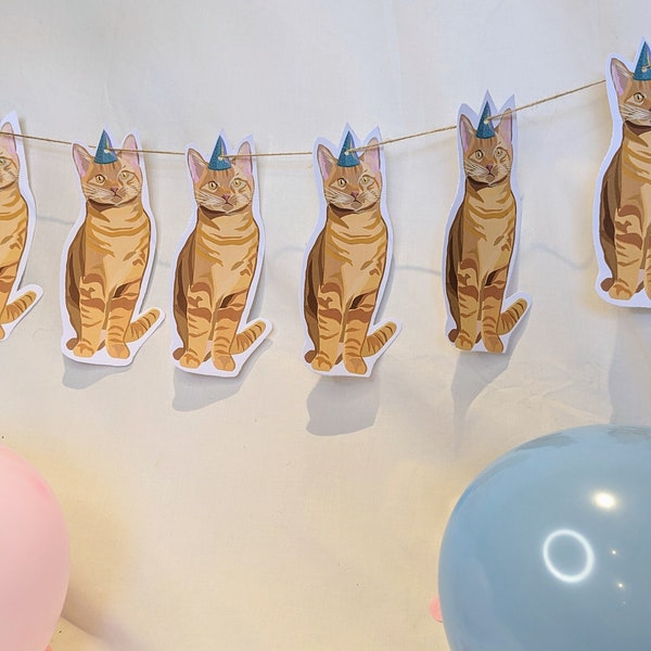 cat party bunting/ banner/ kitten/ ginger tabby