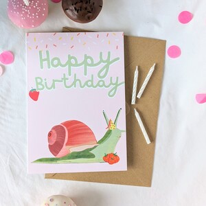 Carte d'anniversaire escargot fraise