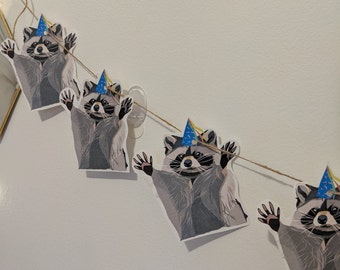 Party raccoon card bunting/ decor/ funny