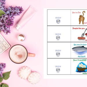 Mini cartes à imprimer pour la Saint-Valentin/messages en grammes de bonbons
