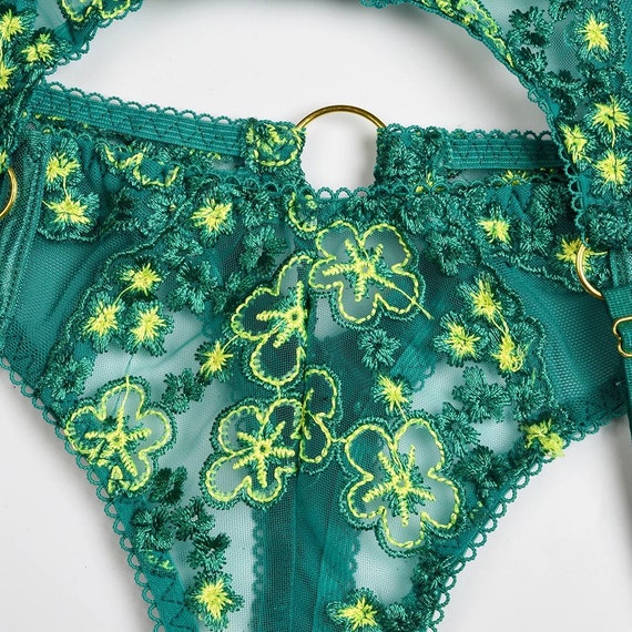 Saint Patrick Green Lingerie Garter Belt Lingerie Embroidered See Through  Holiday Gift for Wife, Gift for Her, Plus Size Lingerie 