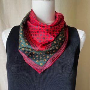 Pendleton Silk Scarf Red Green Geometric Square Scarf 23x23 image 1