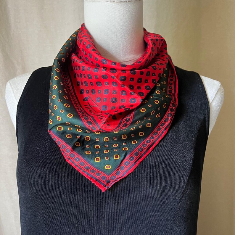 Pendleton Silk Scarf Red Green Geometric Square Scarf 23x23 image 1