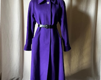 Abrigo vintage de lana morada Forstmann para mujer, talla M/L, estilo swing, largo (43"), fabricado en EE. UU.